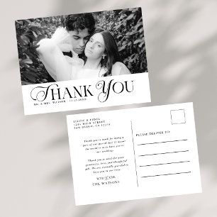 Simple Elegant Text and Photo Wedding Thank You Postcard
