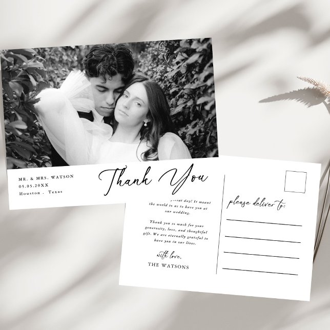 Simple Elegant Text and Photo Wedding Thank You  Postcard (Creator Uploaded)