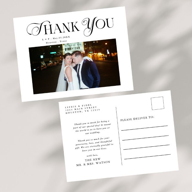 Simple Elegant Text and Photo Wedding Thank You Postcard (Creator Uploaded)