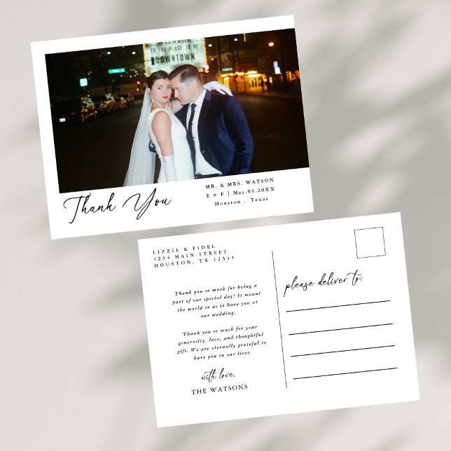 Simple Elegant Text and Photo Wedding Thank You Postcard (Creator Uploaded)