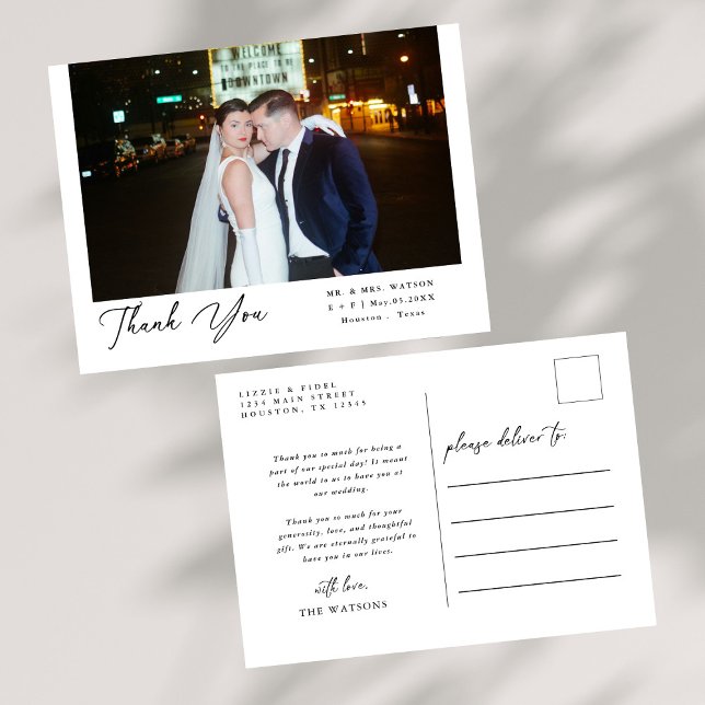Simple Elegant Text and Photo Wedding Thank You Postcard (Creator Uploaded)