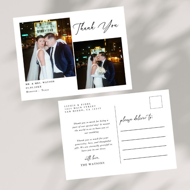 Simple Elegant Text and Photo Wedding Thank You Postcard (Creator Uploaded)