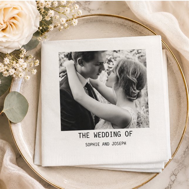 Simple Elegant Text & Photo | QR Code Wedding Napkin (Simple Elegant Text & Photo | QR Code Wedding Napkins)