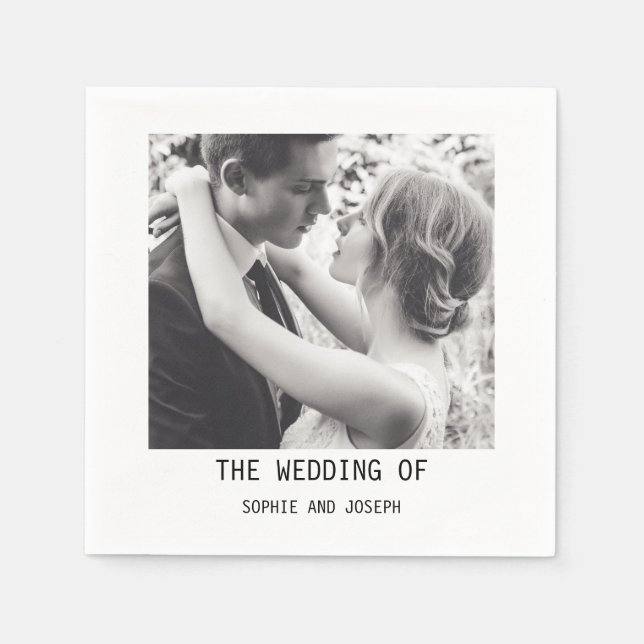 Simple Elegant Text & Photo | QR Code Wedding Napkin (Front)