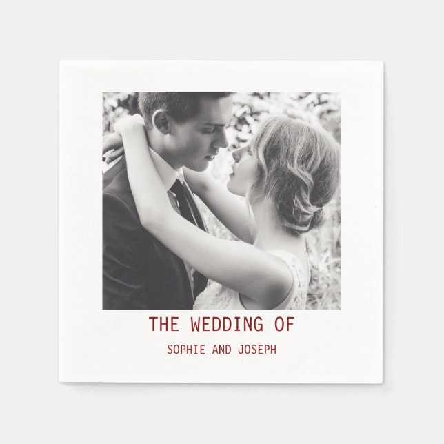 Simple Elegant Text & Photo | QR Code Wedding Napkin (Front)