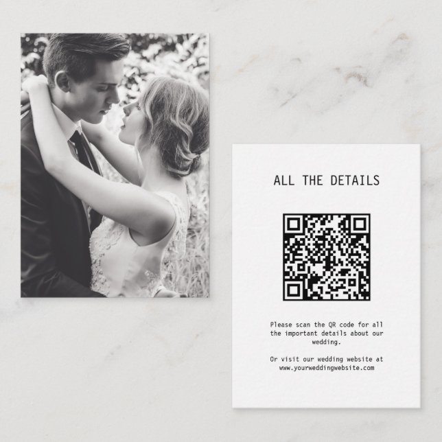 Simple Elegant Text Photo Wedding Details QR Code  Enclosure Card (Front/Back)