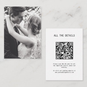 Simple Elegant Text Photo Wedding Details QR Code Enclosure Card