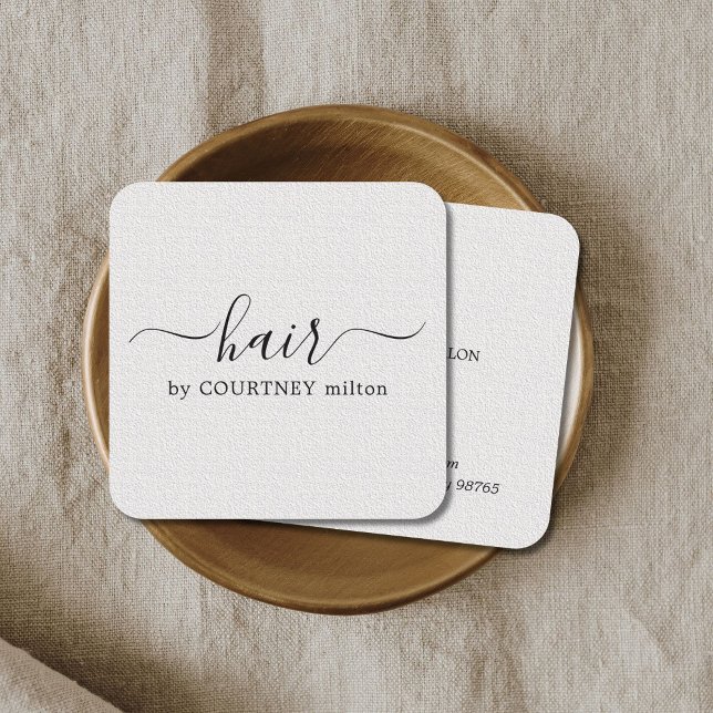 Simple Elegant Texture White Hair Stylist Square Business Card (Creator Uploaded)