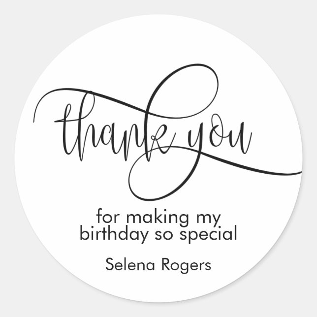 Simple Elegant Thank You Black and White Classic Round Sticker (Front)