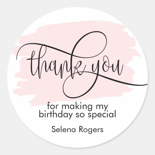 Simple Elegant Thank You Blush Pink Girly Classic Round Sticker (Front)
