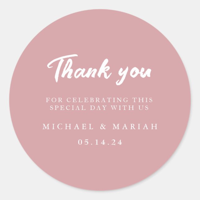 Simple Elegant Thank You Wedding Favour Classic Round Sticker (Front)