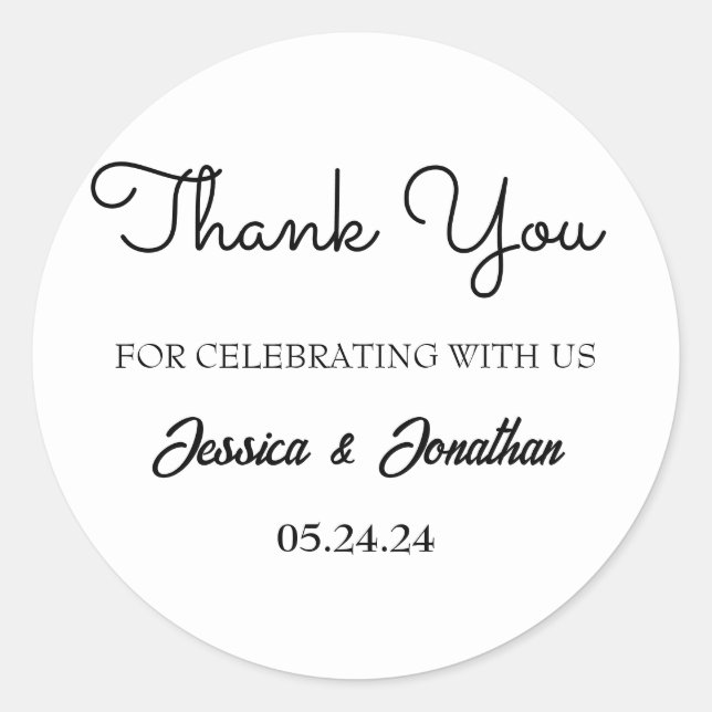 Simple Elegant Thank You Wedding Favour Classic Round Sticker (Front)