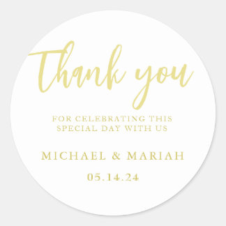 Simple Elegant Thank You Wedding Favour Classic Round Sticker