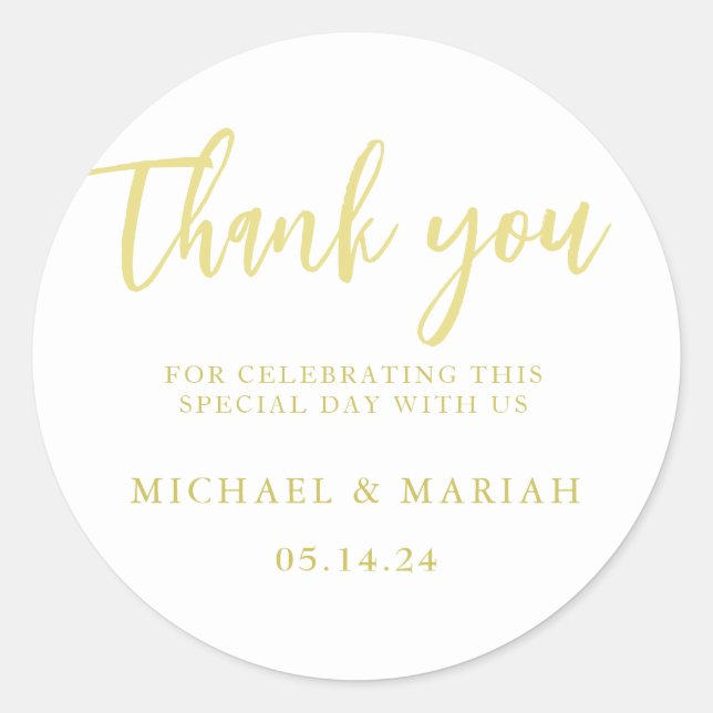 Simple Elegant Thank You Wedding Favour Classic Round Sticker (Front)