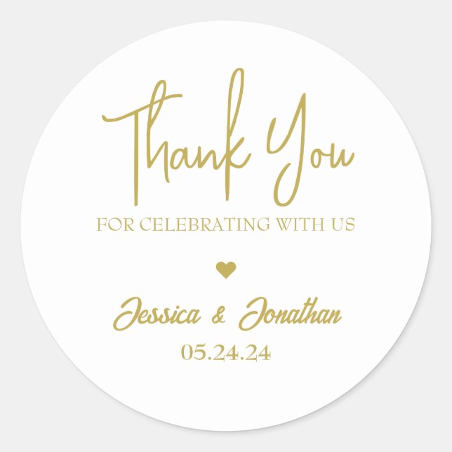 Simple Elegant Thank You Wedding Favour Classic Round Sticker (Front)