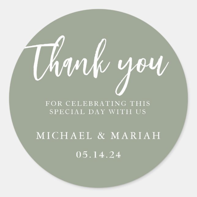 Simple Elegant Thank You Wedding Favour Classic Round Sticker (Front)