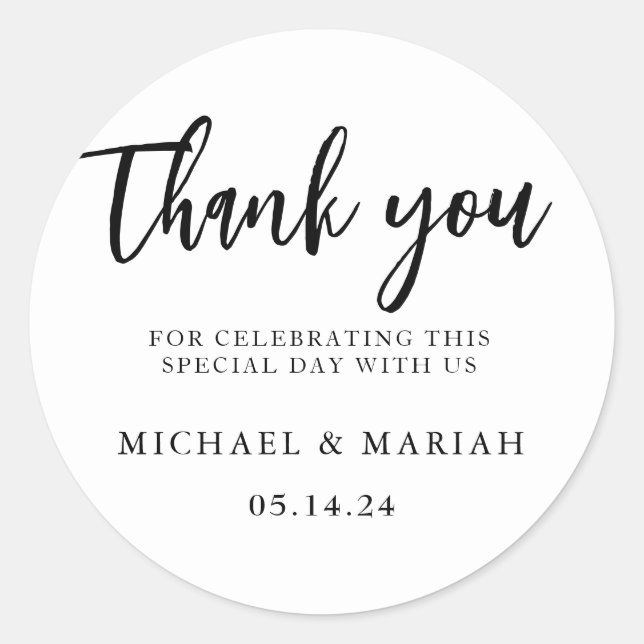 Simple Elegant Thank You Wedding Favour Classic Round Sticker (Front)