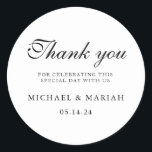 Simple Elegant Thank You Wedding Favour Classic Round Sticker<br><div class="desc">Simple Elegant Thank You Wedding Favour</div>