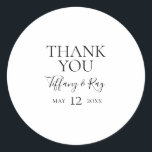 Simple Elegant Thank You Wedding Favour Sticker<br><div class="desc">This simple elegant thank you wedding favour sticker is perfect for your modern minimalist black and white wedding. The design features minimal contemporary font accompanied by formal calligraphy. Keep it as is,  or choose to personalise it with your own artwork or photos!</div>