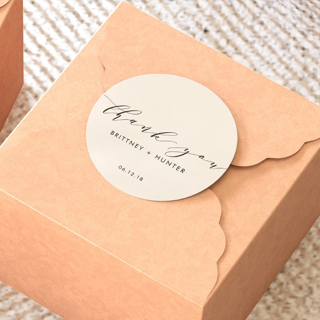 Simple Elegant Thank You Wedding Off White Classic Round Sticker (Creator Uploaded)
