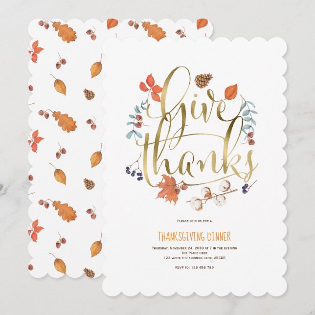 Simple, Elegant, Thanks giving, Give thanks Invitation (Front/Back)