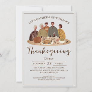 Simple Elegant Thanksgiving Dinner Pumpkin Turkey Invitation