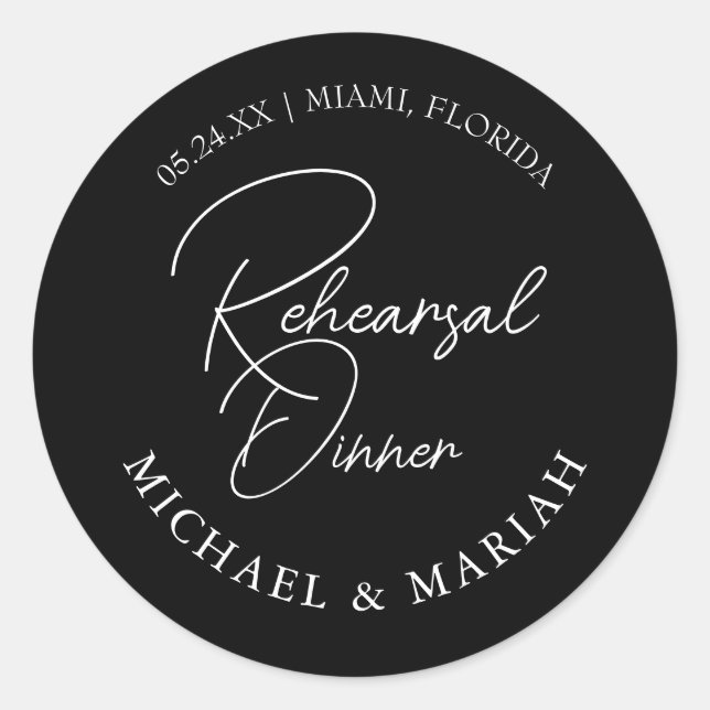 Simple Elegant The Night Before Rehearsal Dinner  Classic Round Sticker (Front)