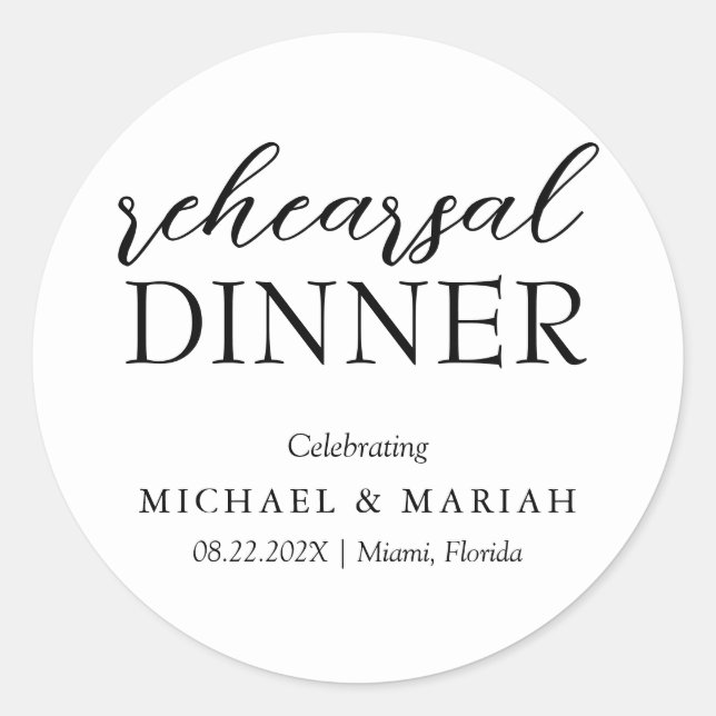 Simple Elegant The Night Before Rehearsal Dinner  Classic Round Sticker (Front)