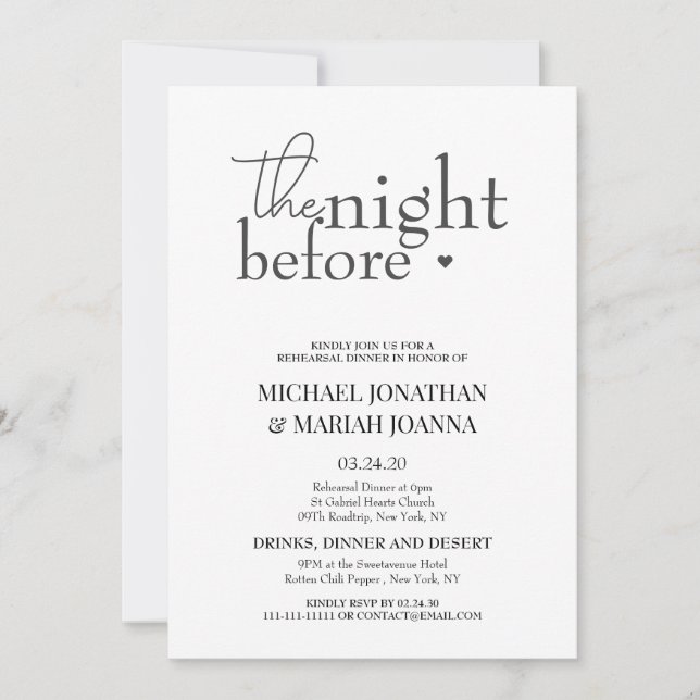 Simple Elegant The Night Before Rehearsal Dinner Invitation (Front)