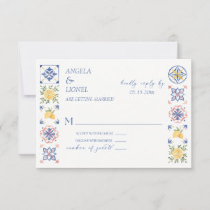 Simple Elegant Tiles Amalfi Coast Italy Wedding RSVP Card