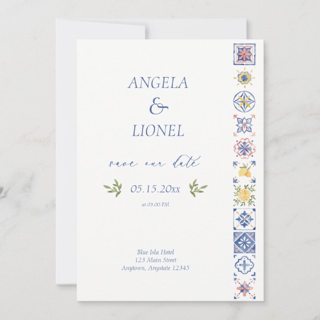 Simple Elegant Tiles Amalfi Coast Italy Wedding Save The Date (Front)