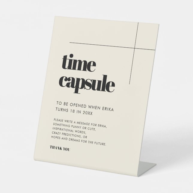 Simple elegant Time capsule 1st Birthday sign (Front)