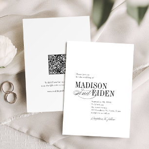 Simple Elegant Timeless Typography QR code Wedding Invitation