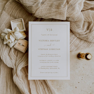 Simple Elegant Traditional Monogram Gold Wedding Invitation