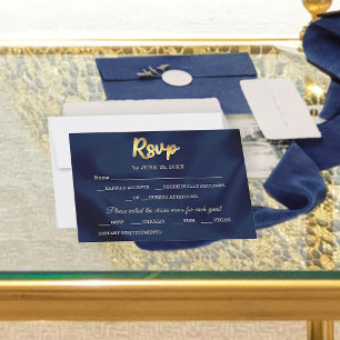 Simple Elegant Trendy Navy Blue & Gold Wedding  RSVP Card