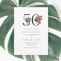 Simple Elegant Tropical 50th Birthday Invitation