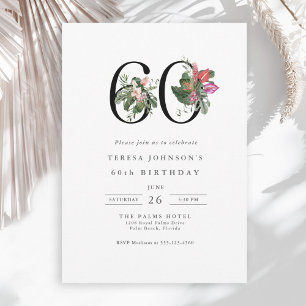 Simple Elegant Tropical 60th Birthday Invitation