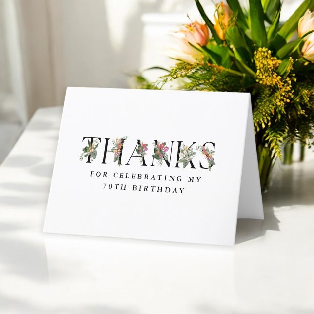 Simple Elegant Tropical 70th Birthday Thanks Thank You Card (Creator Uploaded)
