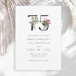 Simple Elegant Tropical 75th Birthday Invitation<br><div class="desc">This 75th birthday invitation features a clean, sophisticated design with a touch of elegance. The number "75" is prominently displayed in large, graceful serif font embellished with vibrant tropical flowers and lush foliage to add a burst of colour and painted details. Palm fronds, hibiscus, fig blossoms, anthuriums, bird of paradise,...</div>