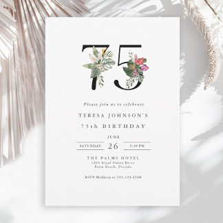 Simple Elegant Tropical 75th Birthday Invitation