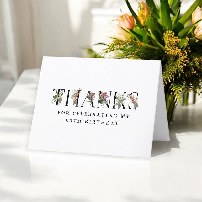 Simple Elegant Tropical 90th Birthday Thanks Thank You Card (Creator Uploaded)