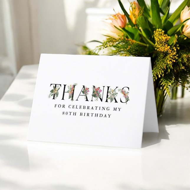 Simple Elegant Tropical Birthday Thanks Thank You Card (Creator Uploaded)
