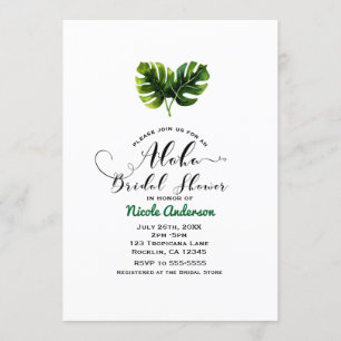 Simple Elegant Tropical Leaves Aloha Bridal Shower Invitation