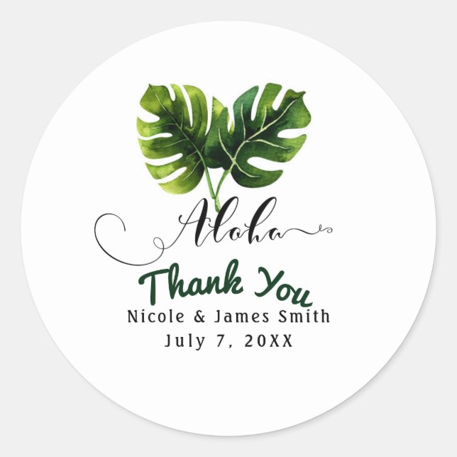 Simple Elegant Tropical Palm Leaves Wedding Chic Classic Round Sticker (Front)