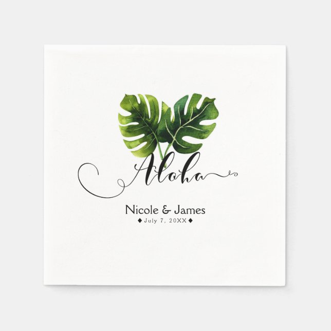 Simple Elegant Tropical Palm Leaves Wedding Chic Napkin (Front)