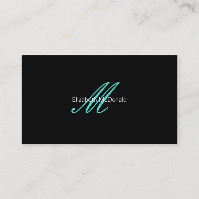 Simple Elegant Turquoise and Black Business Card (Front)