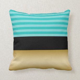 Simple Elegant Turquoise Striped Black and Gold Cushion