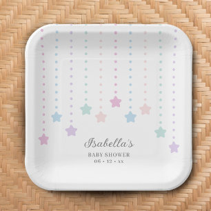 Simple Elegant Twinkle Little Stars Baby Shower Paper Plate