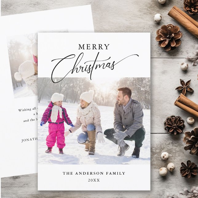 Simple Elegant Typography 2 Photos Merry Christmas Holiday Card (Creator Uploaded)