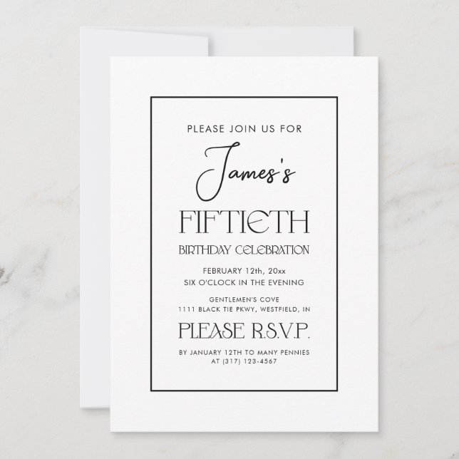 Simple Elegant Typography 50th Birthday Party Invitation (Front)